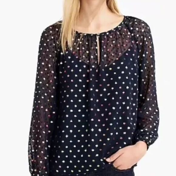 J. CREW- Popover in Rainbow Clip Dot Chiffon Semi Sheer Navy Multi, Size XL - Picture 12 of 13